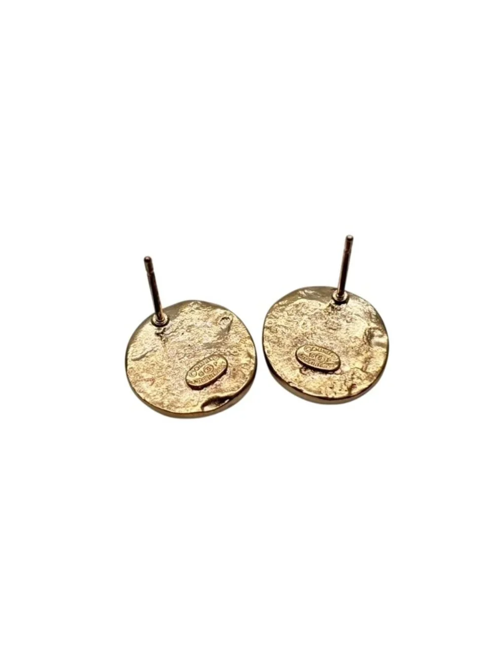 Chanel CC Logo Round Earrings 16 Rhinestone Color Stone Gold Metal